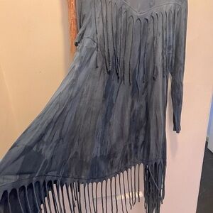 Western Boho Fringe duster, kimono. Subtle tie dye effect